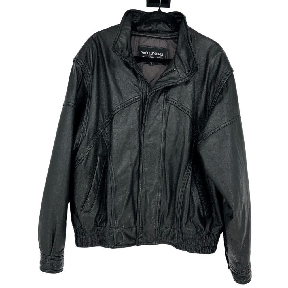 Vintage 80s 90s Wilsons Leather Mens Bomber Jacket Size XL Black Aviator Pockets